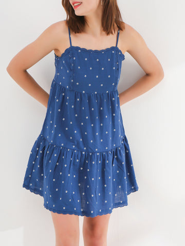 Marine Tiny Flowers Print Mini Slip Dress